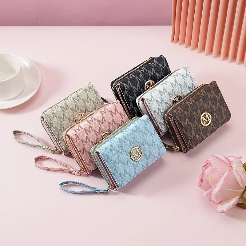 Women Bags Purses - Threefold Zipper Wallet with Letter Pattern,