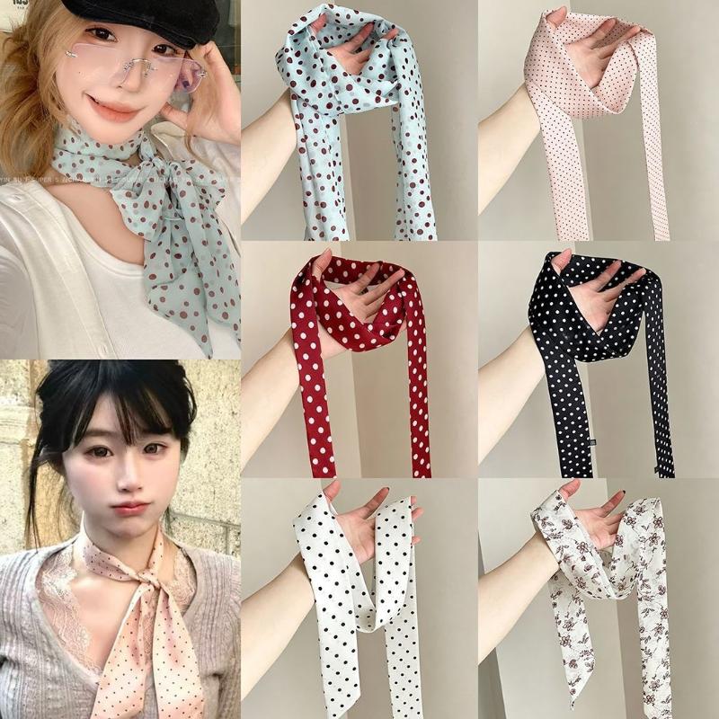 Women'S Vegan Bags - Polka Dot Floral Print Silk Scarf