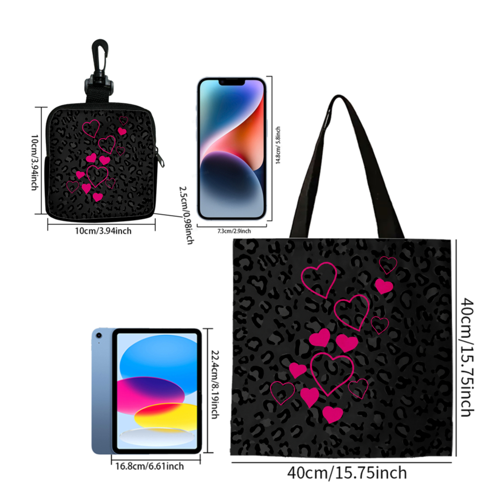 Black Leopard Print Pink Heart - огляд і ціна Women Bags Purses